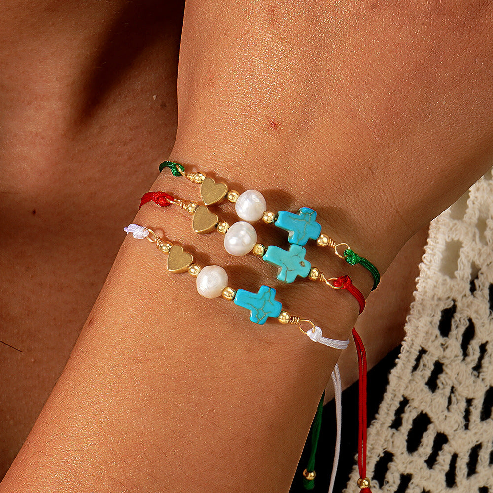 Blue Pine Cross Peach Heart Pearl Carrying Strap – Useful Gifts — 1