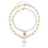 Vintage Pearl Cross Coin Pendant Necklace Women's – Jewelry Gift Ideas — 8