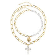 Vintage Pearl Cross Coin Pendant Necklace Women's – Jewelry Gift Ideas — 8