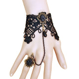 Retro Women's Black Lace Bracelet With Ring One – Jewelry Gift Ideas — 1