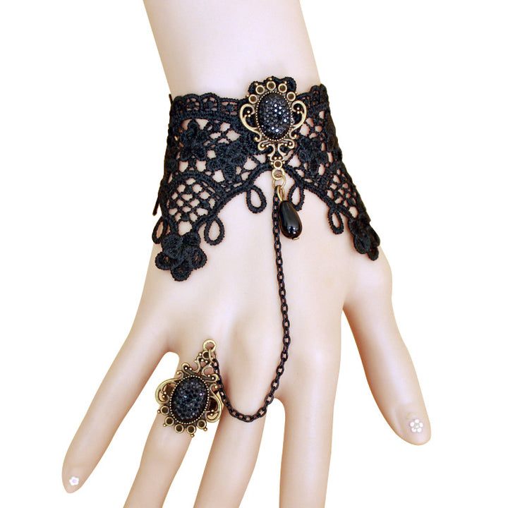 Retro Women's Black Lace Bracelet With Ring One – Jewelry Gift Ideas — 1