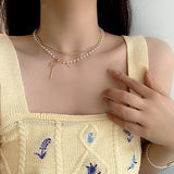 Women's Stackable Double Layer Pearl Bow Necklace – Jewelry Gift Ideas — 2