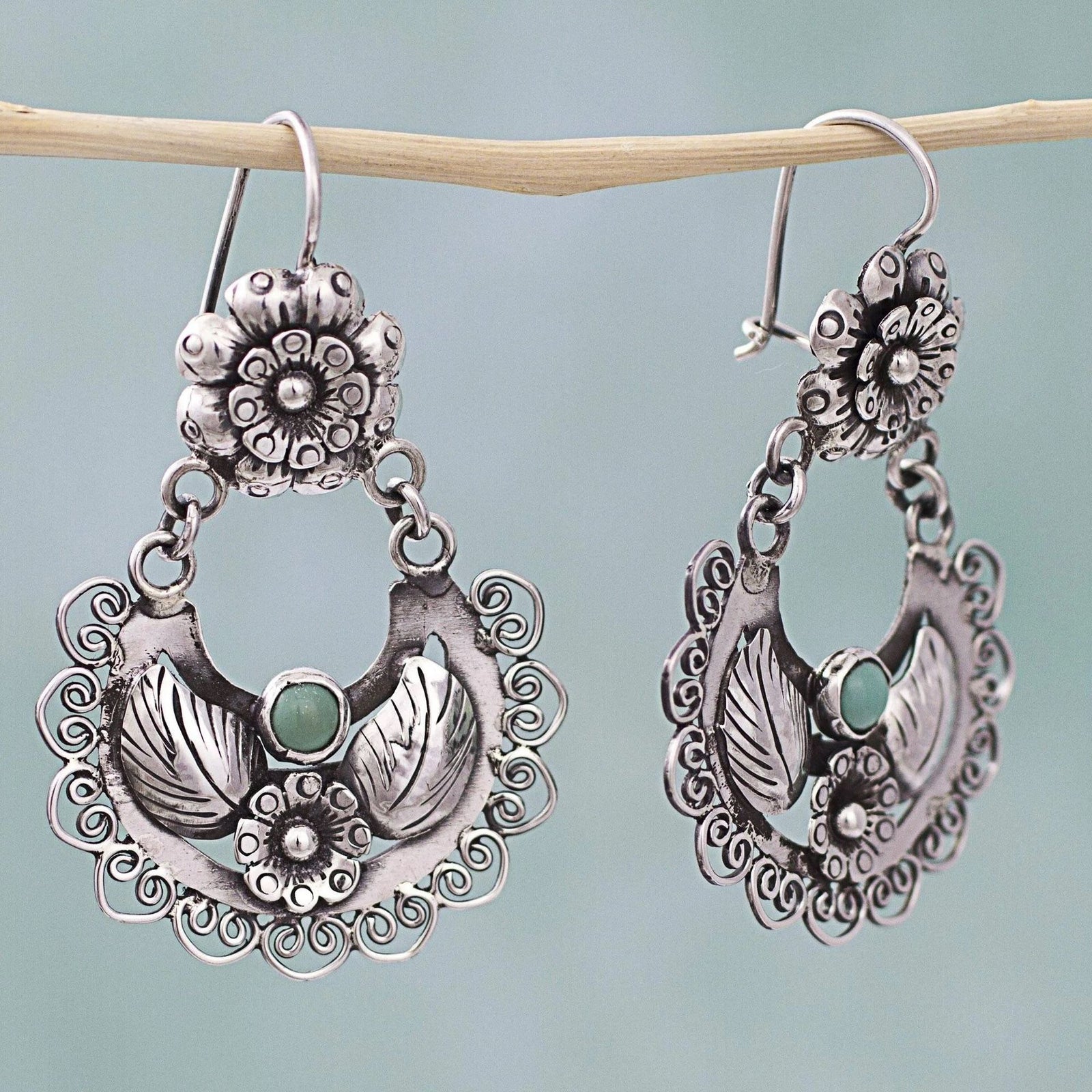 Vintage Floral Heart Embellished Turquoise Earrings – Surprise Gifts — 1