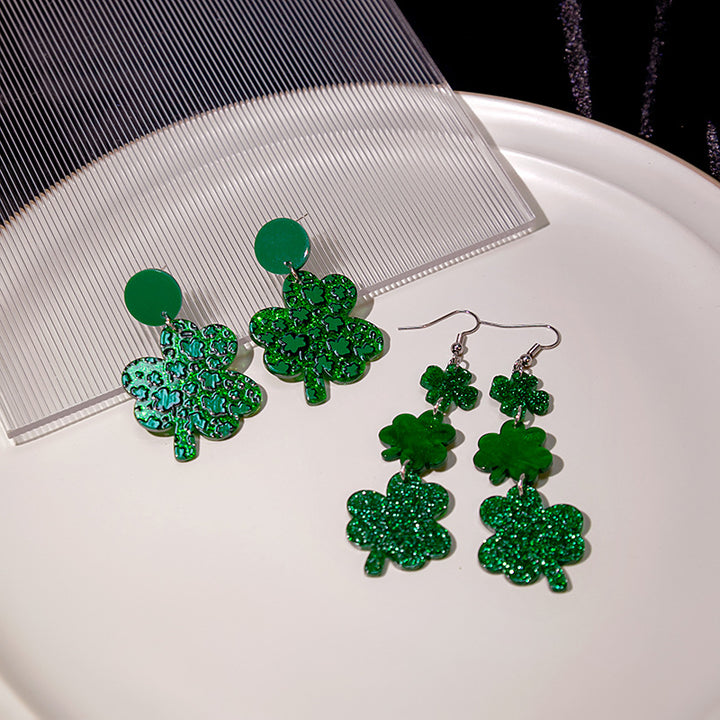 Elegant Acrylic Green Clover Earrings – Meaningful Gifts — 1