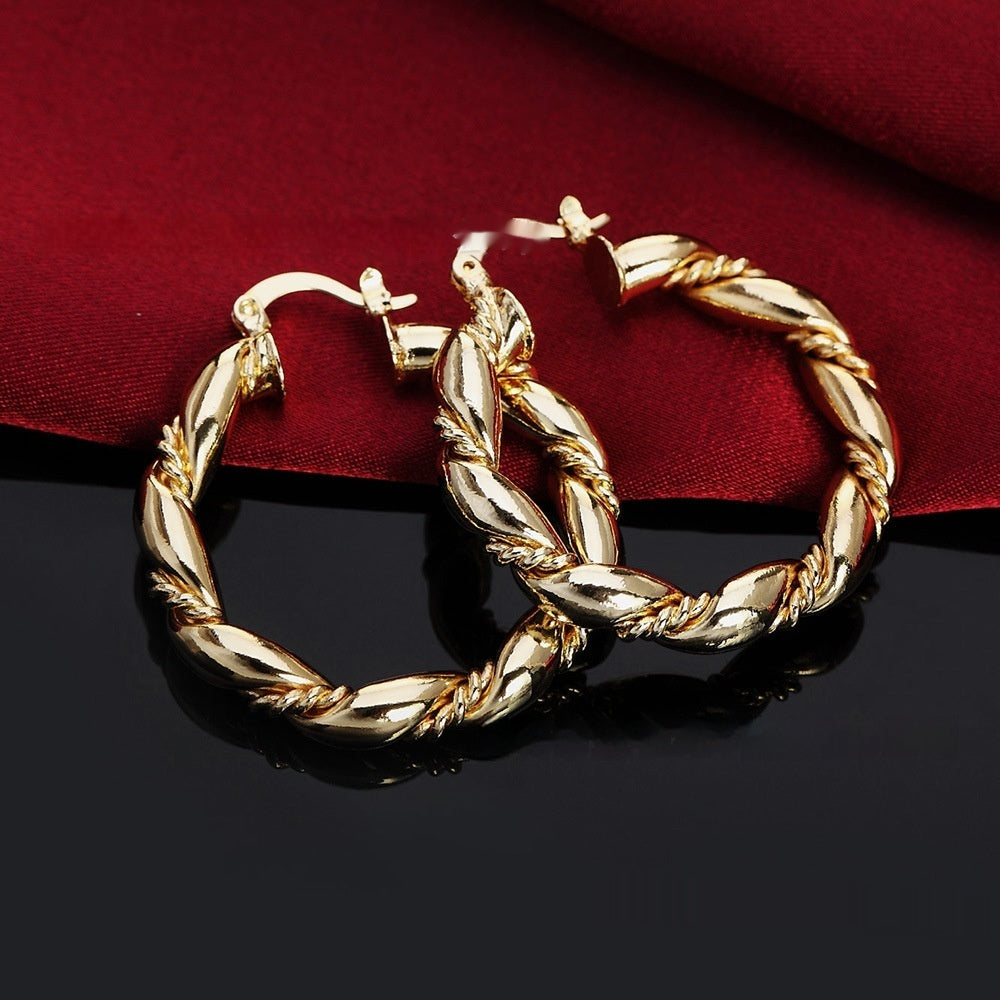 Stylish Round Twist Ring Electroplating Gold Earrings – Everyday Gifts — 1
