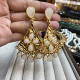 Fan-shaped White Jade Tassel Earrings Water Drop Long – Everyday Gifts — 1