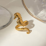 Ocean 18K Gold Stainless Steel Seahorse Opening Ring – Gift Ideas — 5