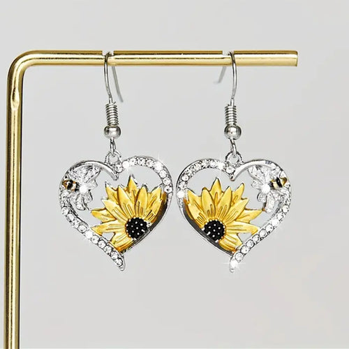 Cute Lady Animal Bee Sunflower Heart Earrings – Surprise Gifts — 1
