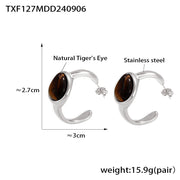 Tigereye C- Shaped Earrings Open Ring – Practical Gifts — 2