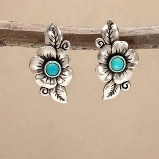 Bohemian Plant Rose Leaf Inlaid Turquoise Earrings – Everyday Gifts — 1