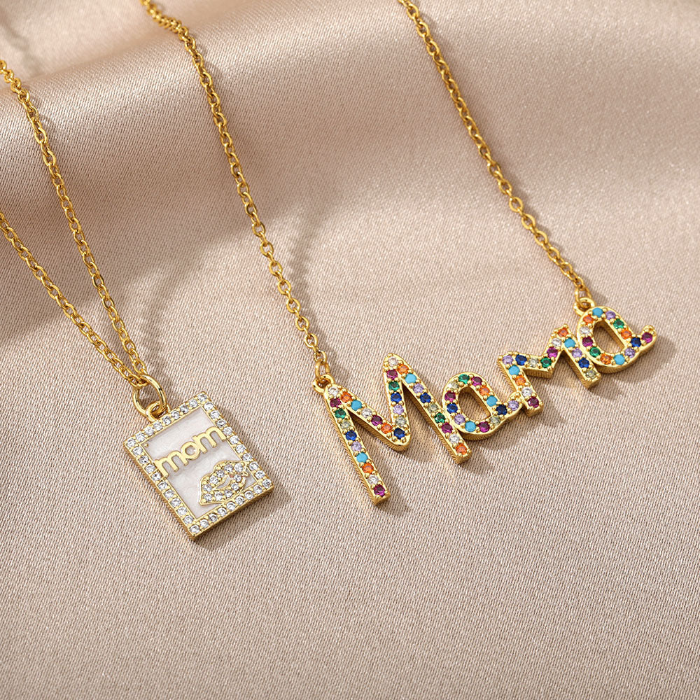 18k Copper Zircon Mom Square Pendant Necklace – Jewelry Gift Ideas — 1