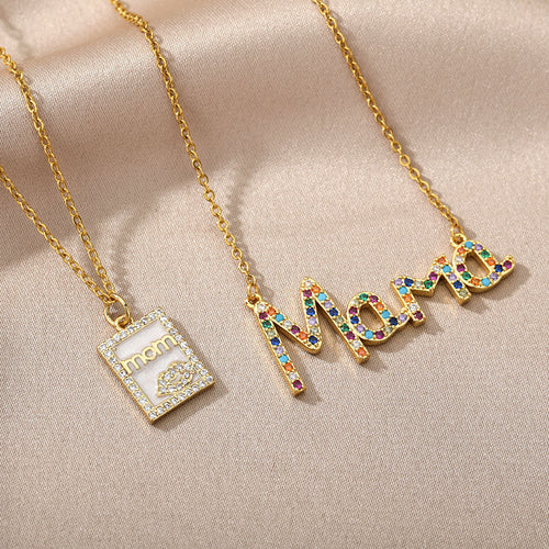 18k Copper Zircon Mom Square Pendant Necklace – Jewelry Gift Ideas — 1