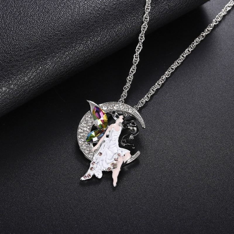 Diamond Moon Angel Pendant Necklace – Jewelry Gift Ideas — 1