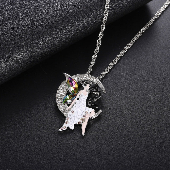 Diamond Moon Angel Pendant Necklace – Jewelry Gift Ideas — 1