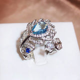 Blue Zircon Feather Ring Opening Adjustable – Holiday Gift Ideas — 4
