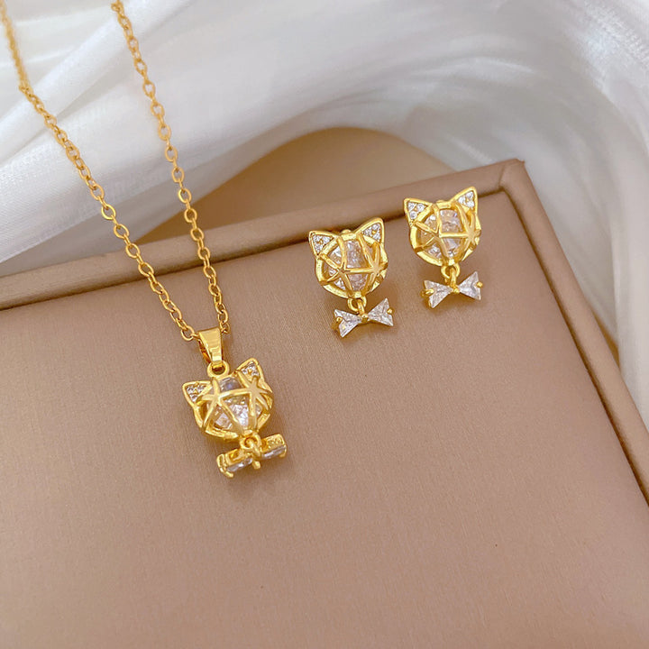 Necklace Light Luxury Full Diamond Bow Cat – Jewelry Gift Ideas — 1