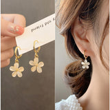 Cat's Eye Stone Five Petal Flower Earrings S925 – Cat Lover Gifts — 3