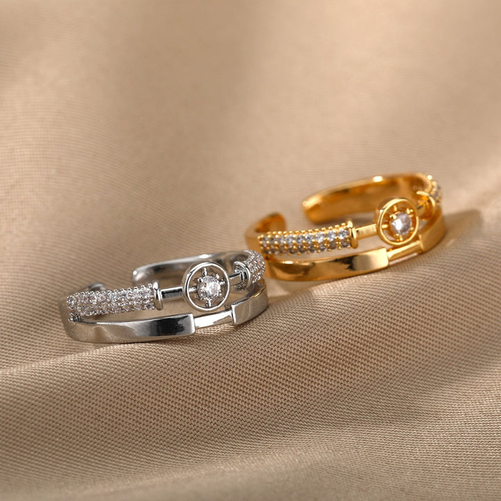 Letter V Open-end Zircon Ring Double Layer – Gift Ideas — 1