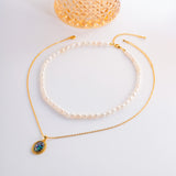 Double-layer Natural Pearl Oval Pendant Necklace – Jewelry Gift Ideas — 6