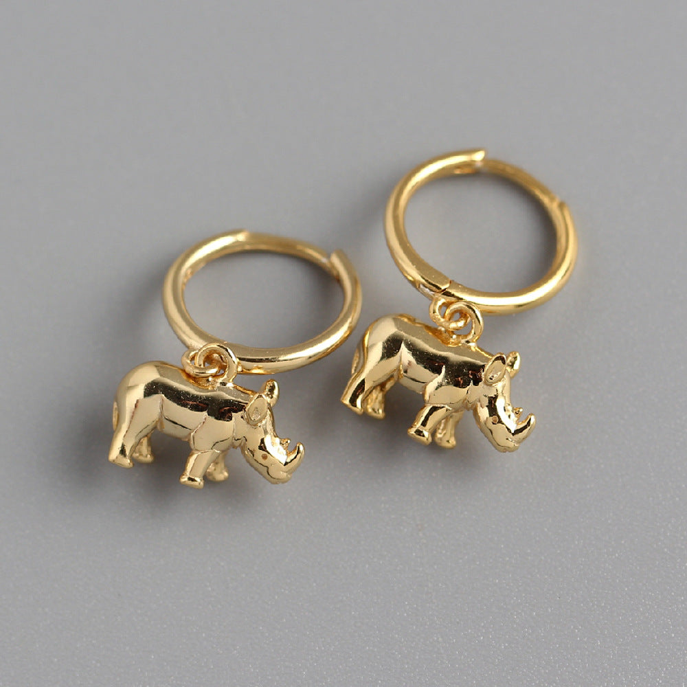 S925 Silver Geometric Animal Stereo Rhinoceros – Holiday Gift Ideas — 1