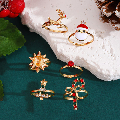 6pcs Santa Claus Christmas Tree Elk Rings Cute – Jewelry Gift Ideas — 2