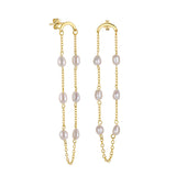 Sterling Silver Curved Tassel Pearl Chain Earrings – Birthday Gifts — 2