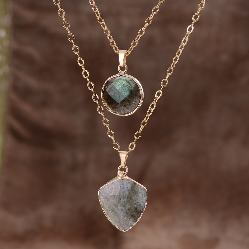 Moonstone Pendant Double Chain Necklace – Jewelry Gift Ideas — 1