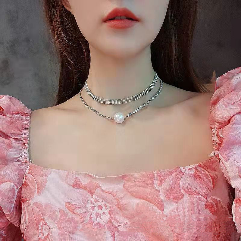 Double Layer Full Diamond Pearl Necklace – Jewelry Gift Ideas — 1