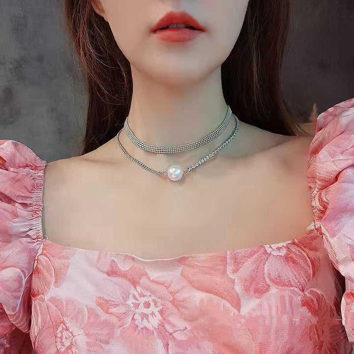 Double Layer Full Diamond Pearl Necklace – Jewelry Gift Ideas — 1