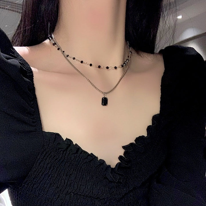 Black Zircon Beaded Double-layer Clavicle Chain – Meaningful Gifts — 1