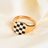 Square Black And White Checkerboard Gold Ring – Special Occasion Gifts — 2
