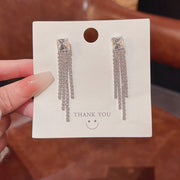 Silver Needle Long Fringed Zircon Earrings – Thoughtful Gifts — 4