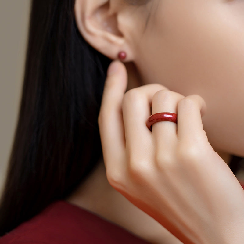 Women's Natural Raw Cinnabar Ring Niche Design Retro – Gifts for Her — 1