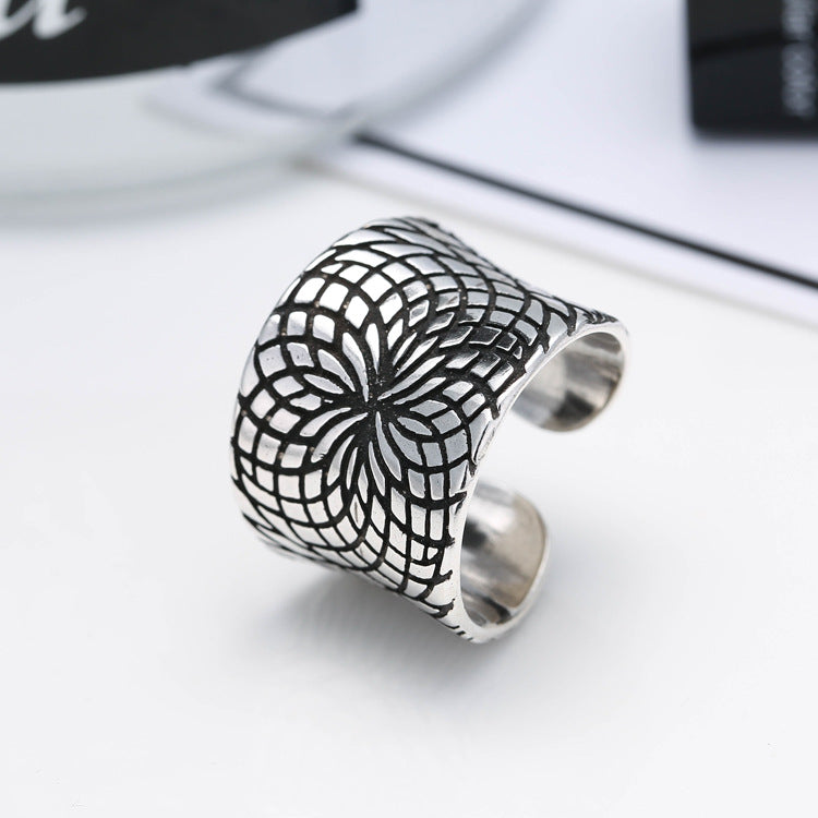 Sterling Silver Vintage Ring Personality Wide Ring – Stylish Gifts — 1