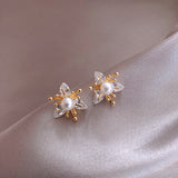 Ladies S925 Silver Needle Pearl Petal Stud Earrings – Small Gift Ideas — 2