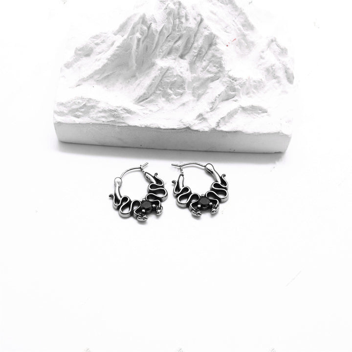 Stainless Steel Double Snake Diamond Earrings For Men – Gifts for Her — 1