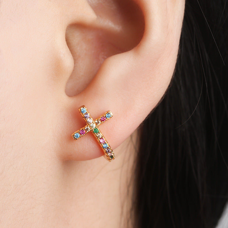 Cross colored zircon earrings – Thoughtful Gifts — 1