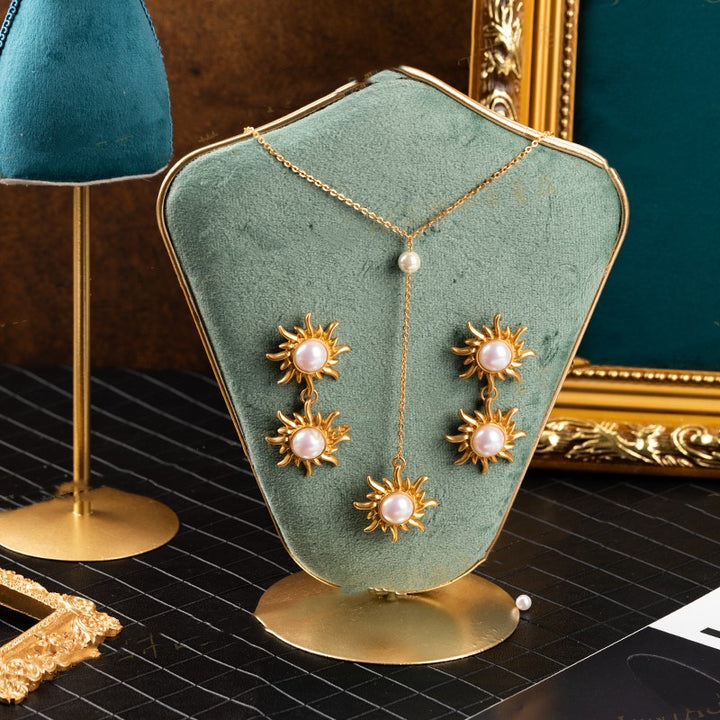 SUNFLOWER Pearl Brass Plated With Real Gold Ear – Jewelry Gift Ideas — 1
