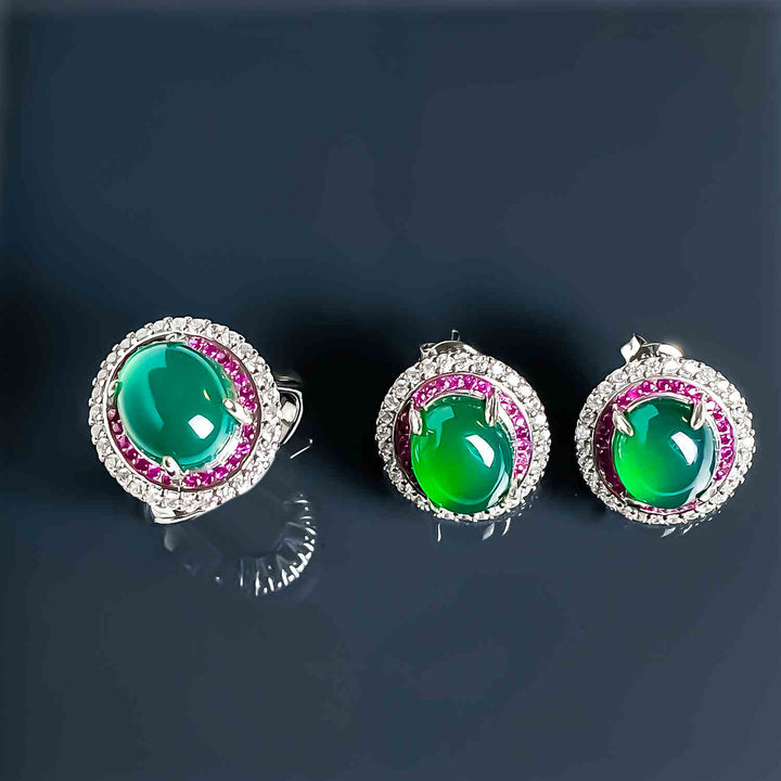 Women's Inlaid Emerald Ring Earrings – Gifts for Her — 1