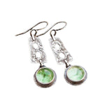 French Retro Geometric Round Green Moonstone Earrings – Birthday Gifts — 2