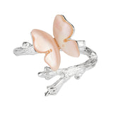 Pink Shell Butterfly Ring Female Branch S925 Silver – Gifts for Her — 6