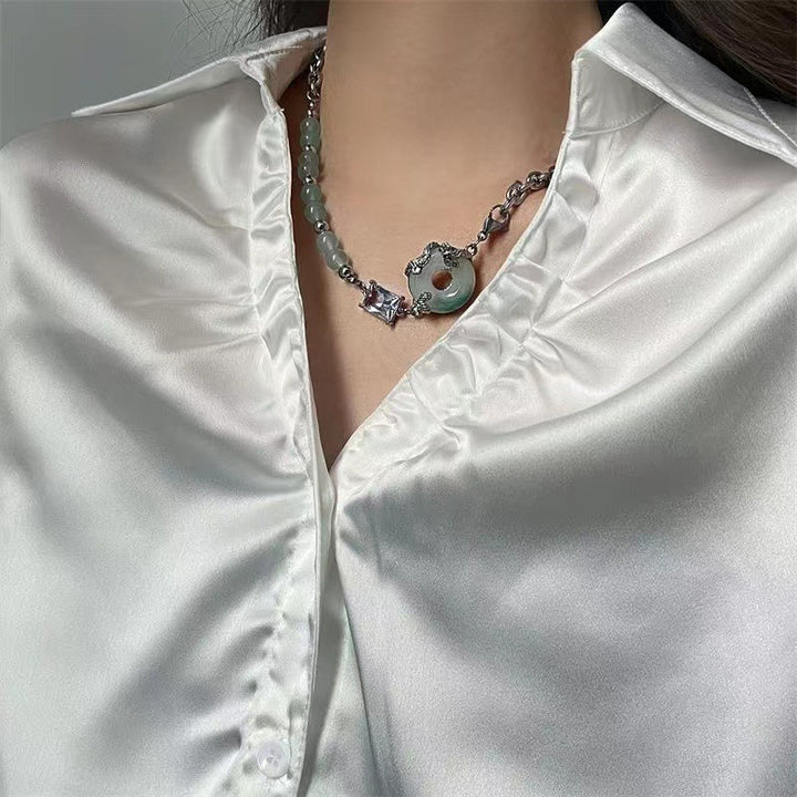 Jade Splice Zircon Titanium Steel Necklace Girl – Jewelry Gift Ideas — 1