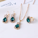 Water drop rhinestone necklace earrings ring set – Jewelry Gift Ideas — 1