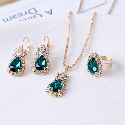 Water drop rhinestone necklace earrings ring set – Jewelry Gift Ideas — 1