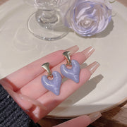 Enamel Purple White Heart Dangle Earrings Gold Drip – Gifts for Her — 4