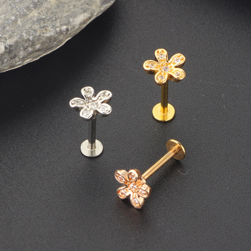 Zircon Little Flower Women's Ear Bone Stud Screw Human – Gifts for Her — 1