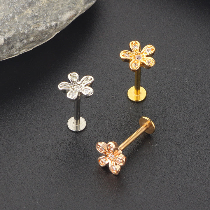 Zircon Little Flower Women's Ear Bone Stud Screw Human – Gifts for Her — 1