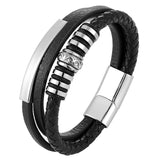 Stainless Steel Leather Bracelet Men Hand Woven – Jewelry Gift Ideas — 5