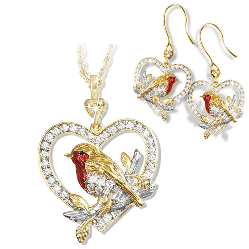 Magpie Bird Pendant Necklace Earrings Set – Jewelry Gift Ideas — 1