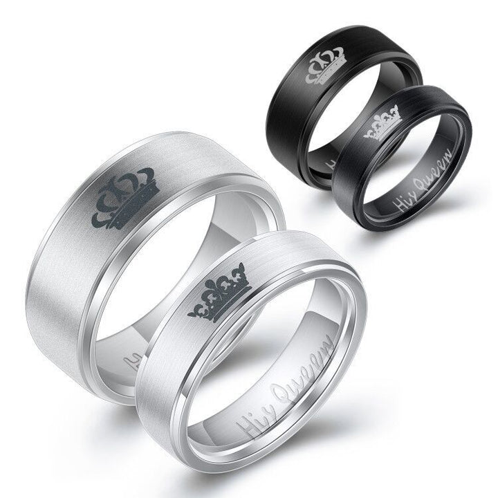 Her King His Queen Titanium Steel Couple Ring – Gifts for Couples — 1